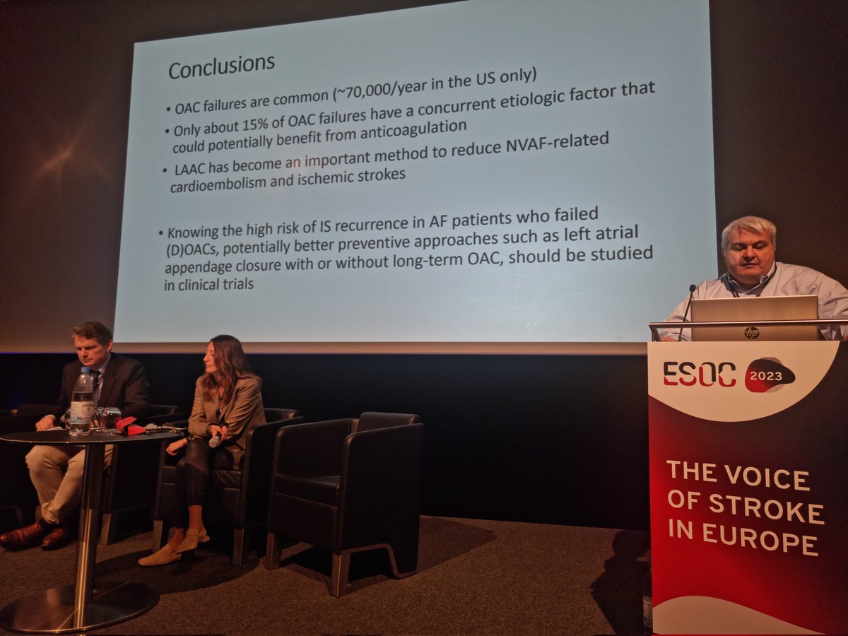 Very nice session on breakthrough stroke despite anticoagulation at #ESOC2023 This very common clinical problem needs our attention in clinics and research🧠🫀❤️💊 @PereraKanjana @guroledip @SposatoL @DavidSeiffge Alex Polymeris @RaberLorenz