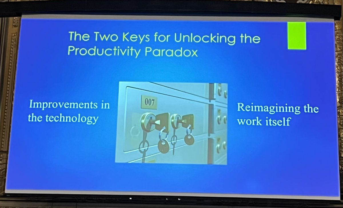 The two keys for unlocking the productivity paradox! Nicely portrayed in the keynote presentation @AMIAinformatics #CIC23 by Dr Robert Wachter. @UWInformatics