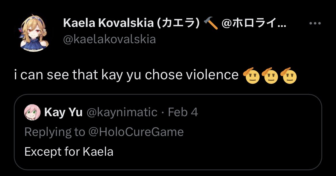 @kaelakovalskia I thought you were gonna play HoloCure responsibly… when you said violence. 😂 

Because back then: