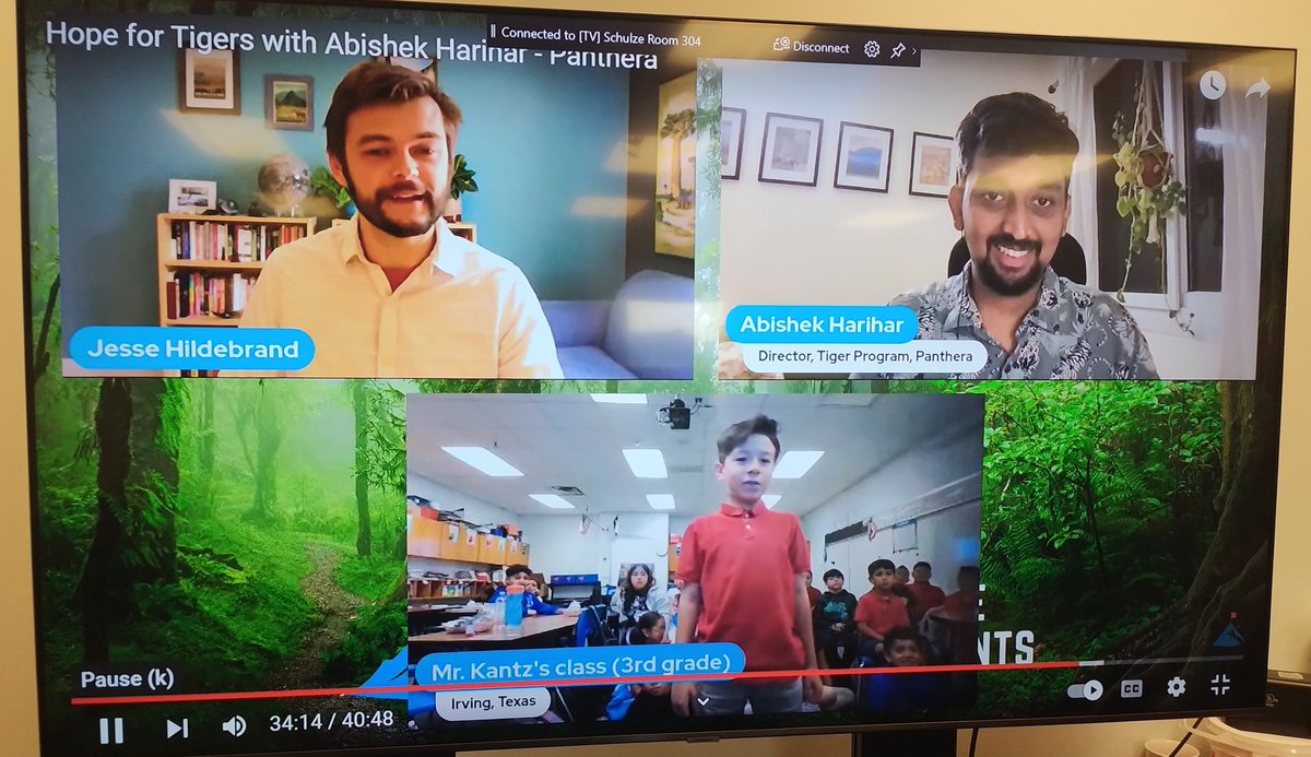 paulkantz's tweet photo. My 3rd graders had a great @EBTSOYP this morning with tiger scientist Abishek Harihar of @PantheraCats, who spoke to us from India, where he is working to protect the biggest of the big cats! @SchulzePanthers @IrvingISD https://t.co/OTRAx08Glo
