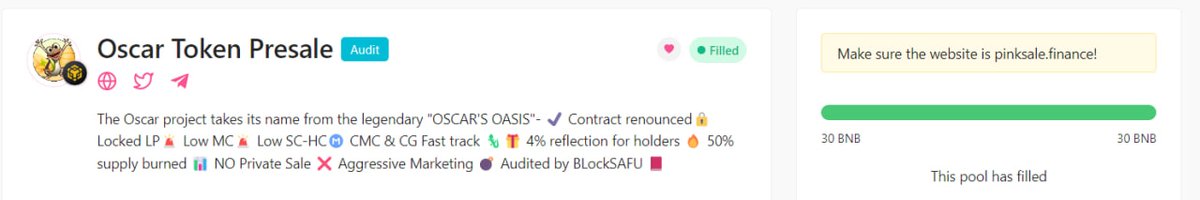 WE FILLED HARDCAP IN JUST 6 MINUTE👀🔥

REAL HYPE OSCAR TOKEN⚡️

Launch date - 2023.05.24 14:30 (UTC)