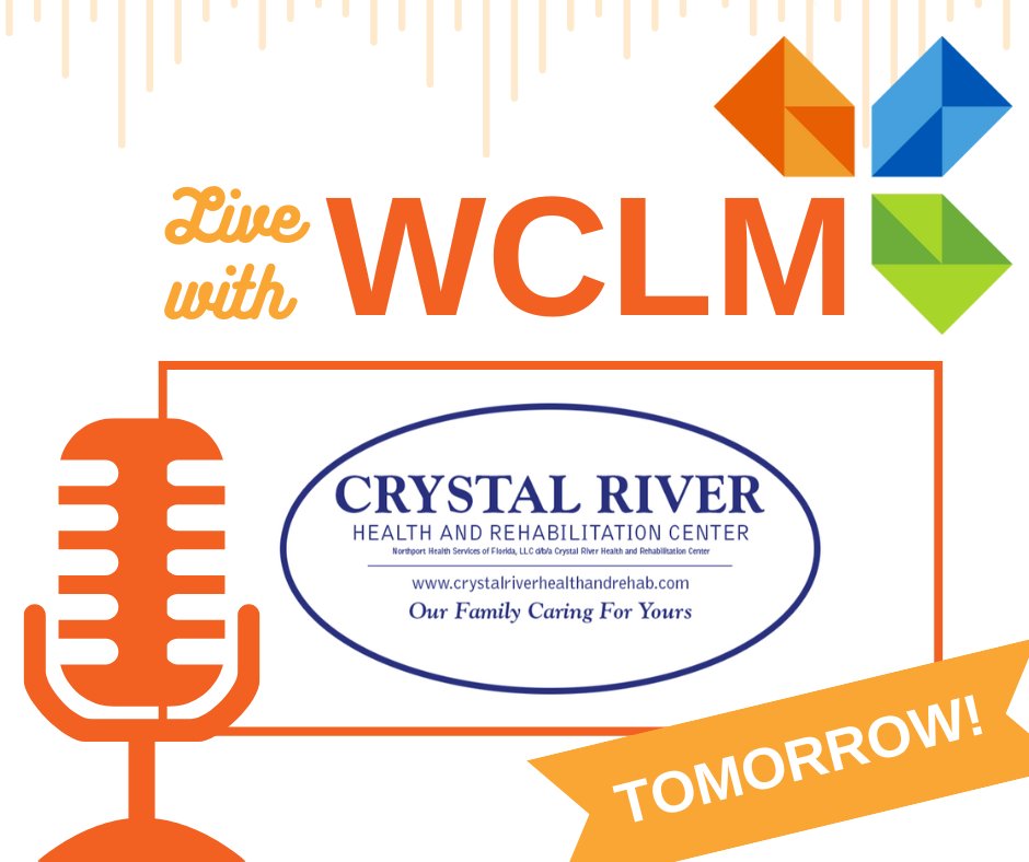 Join us #tomorrow morning on the WCLM Business Showcase LIVE with Crystal River Health and Rehabilitation Center! The show starts at 10 a.m. here: fb.me/e/4hbWSY1mF

#wclm #hiringalert