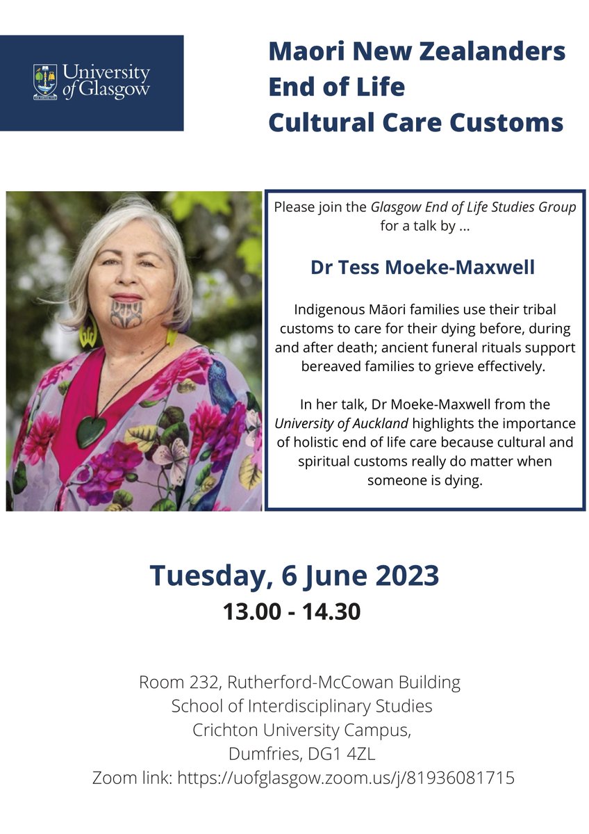 Please join us for our second exciting public talk by Dr Tess Moeke-Maxwell, Co-Director of the Te Ārai Research Group at the University of Auckland, New Zealand ... 6th June ... join us in-person in Dumfries or online! @TessMoeke @DeathWrites1 @UofGDumfries