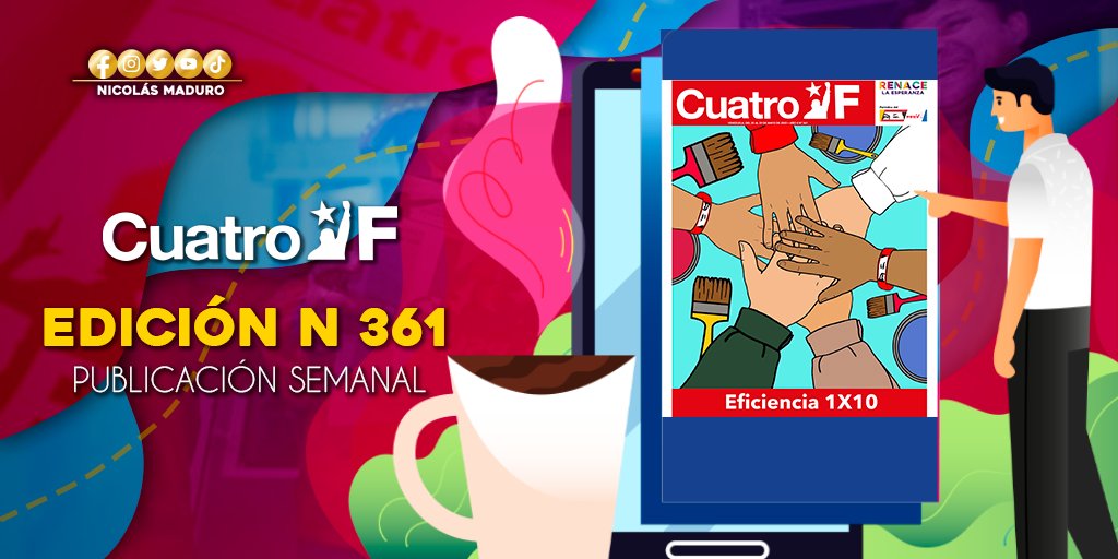 NicolasMaduro's tweet photo. ¡Victoria segura! En unión, trabajo, eficiencia, junto al Poder Popular organizado, obtendremos más respuestas y soluciones para el bienestar de Venezuela. ¡Avanzamos! Disponible la edición N° 361 del semanario @CuatroFWeb. ==> https://t.co/gVoKaaKgTa https://t.co/6kk5XMKj1j