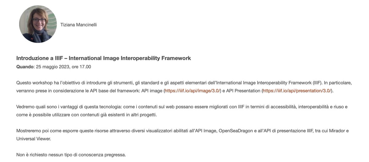 Domani alle 17 il penultimo workshop del ciclo #AspettandoAIUCD2023: <a href="/TizMancinelli/">Tiziana Mancinelli</a> "Introduzione a IIIF – International Image Interoperability Framework" #AIUCD2023 <a href="/iiif_io/">IIIF</a> 
Diretta Youtube: youtube.com/live/RiUZ-wn_T…