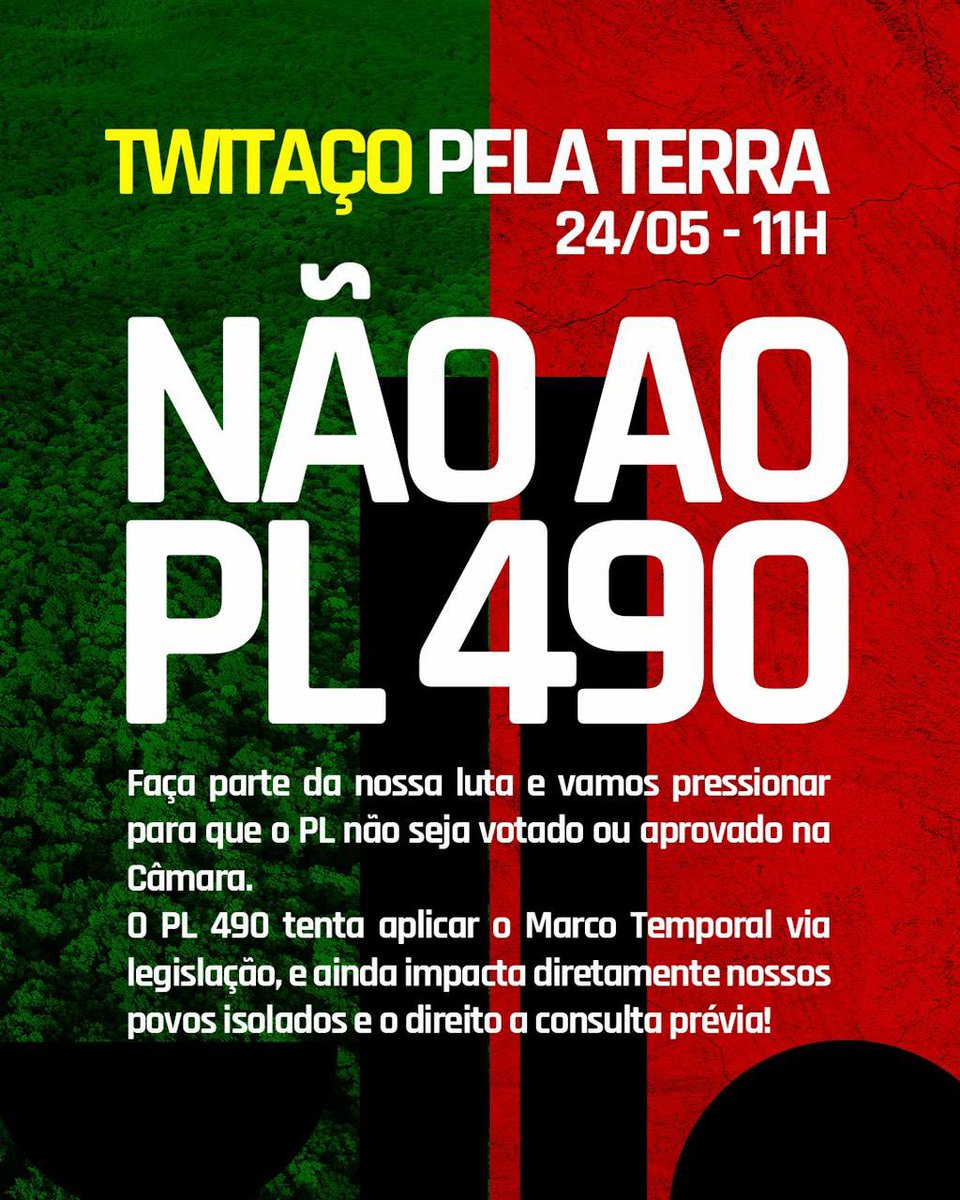 Somos guardiões das nossas terras, das nossas tradições e da biodiversidade mais rica do mundo. Não vamos permitir que o PL 490 enfraqueça a luta pela defesa territorial. #PL490NAO