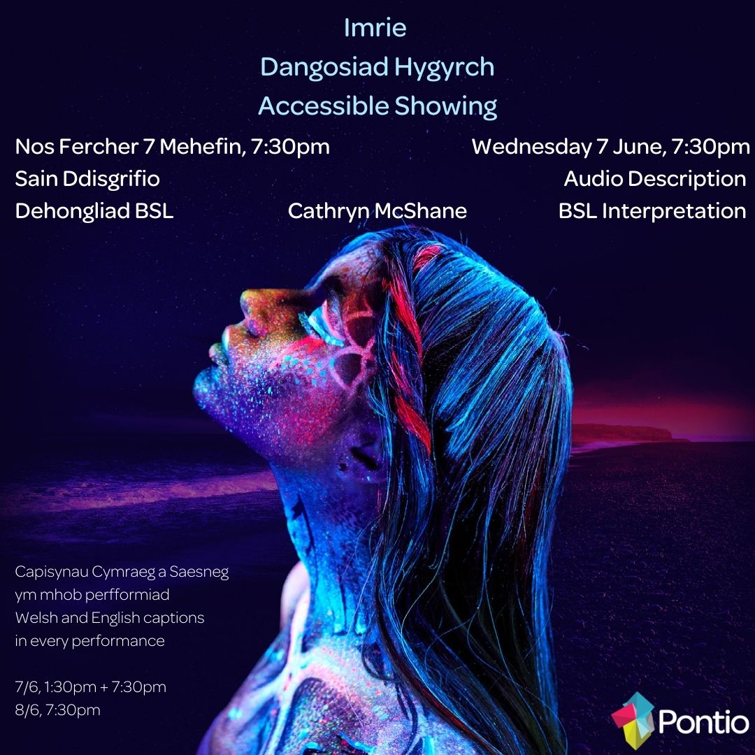 Dangosiad Hygyrch o Imrie <a href="/CwmniFranWen/">Frân Wen</a> 

Nos Fercher 7 Mehefin, 7:30pm
Sain Ddisgrifio
Dehongliad BSL gan Cathryn McShane

Capsiynau Cymraeg a Saesneg ym mhob perfformiad
7/6, 1:30pm &amp; 2:30pm
8/6, 7:30pm

🎟️ tinyurl.com/2cf8nemd