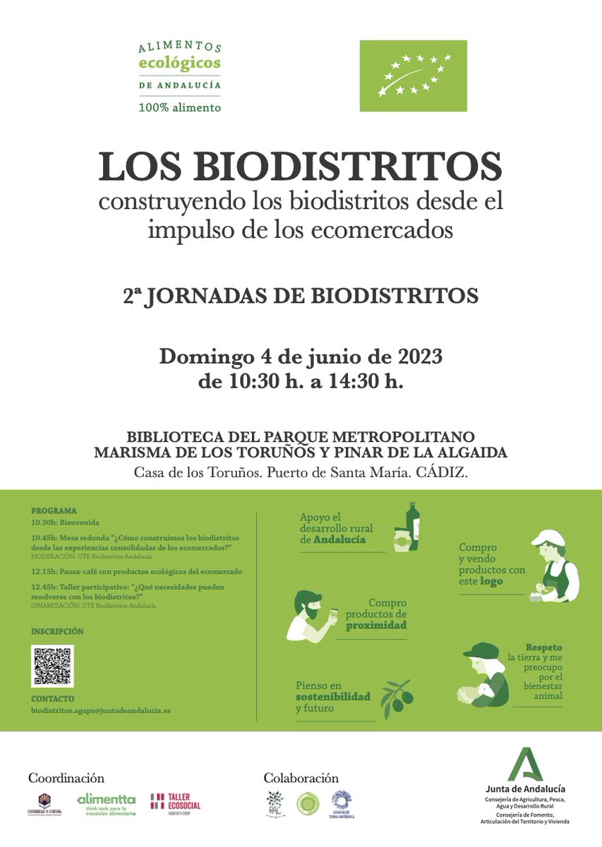 🗓El domingo 4/6 nueva jornada informativa de estrategia para crear biodistritos en Andalucía "Construyendo los biodistritos desde el impulso de los ecomercados" Inscripciones 👉 alimentta.com/jornada-inform…
