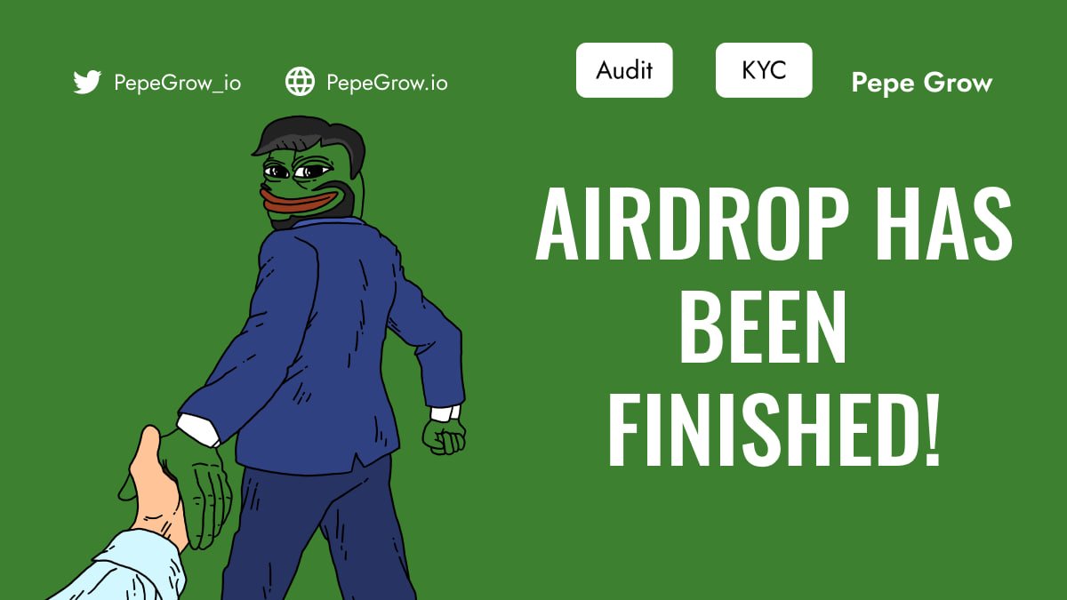 pepegrow_io's tweet photo. Hey hey hey PEPE GROW family!!!
The airdrop has been finished 😎 and all winners already got notification! Very soon they will be in the whitelist!
Congratulations to the winners and see you on the PRESALE🔥

#PEPEGROW https://t.co/VKZNDcvxb0