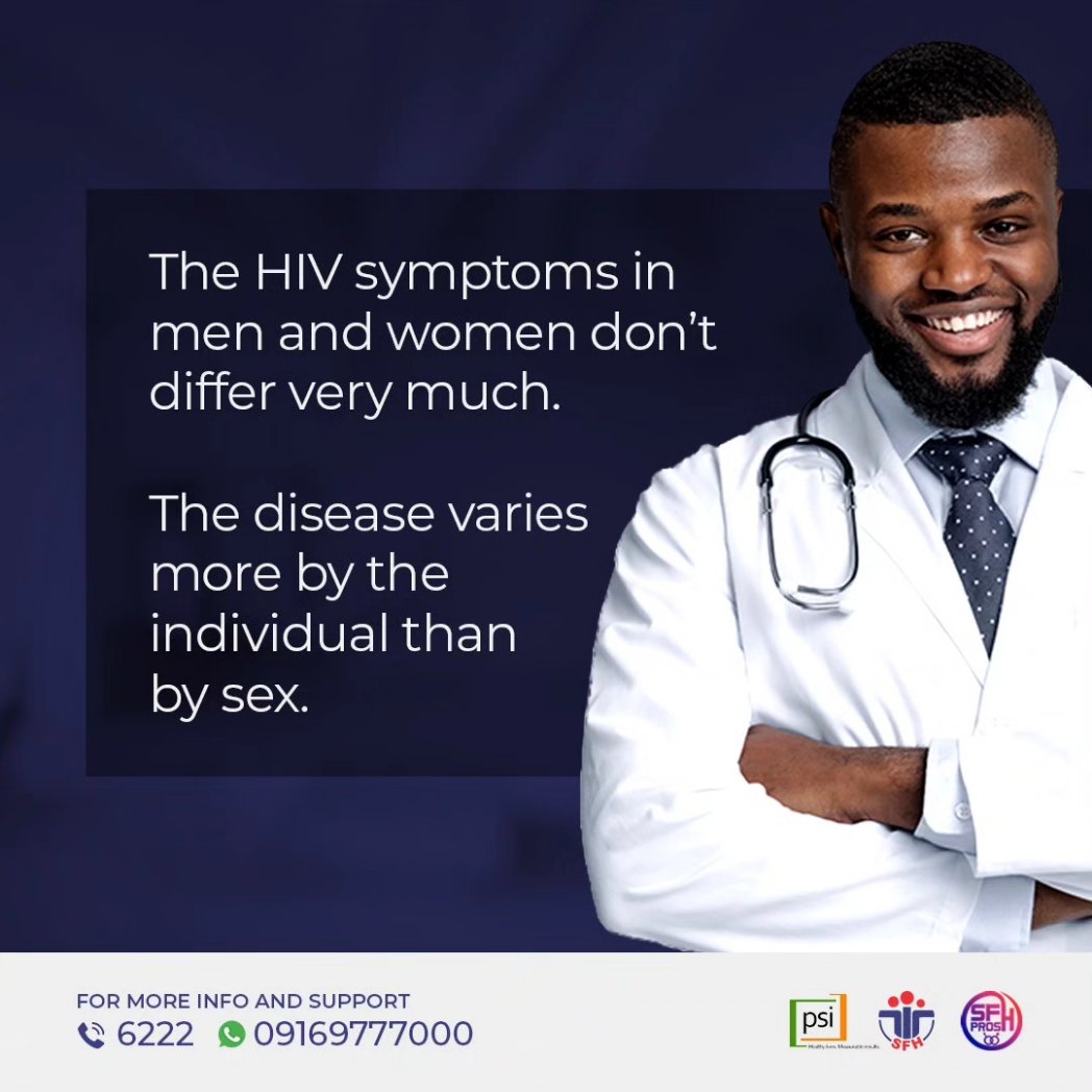 sfhprosh's tweet photo. Do HIV symptoms differ in women and men ?
.
.
For more info and support, call 6222 for FREE 
WhatsApp 09169777000
.
#hivstawareness #hivselftesting
 #isabicheck #usabicheck #sfhprosh https://t.co/odR6YgHgCD