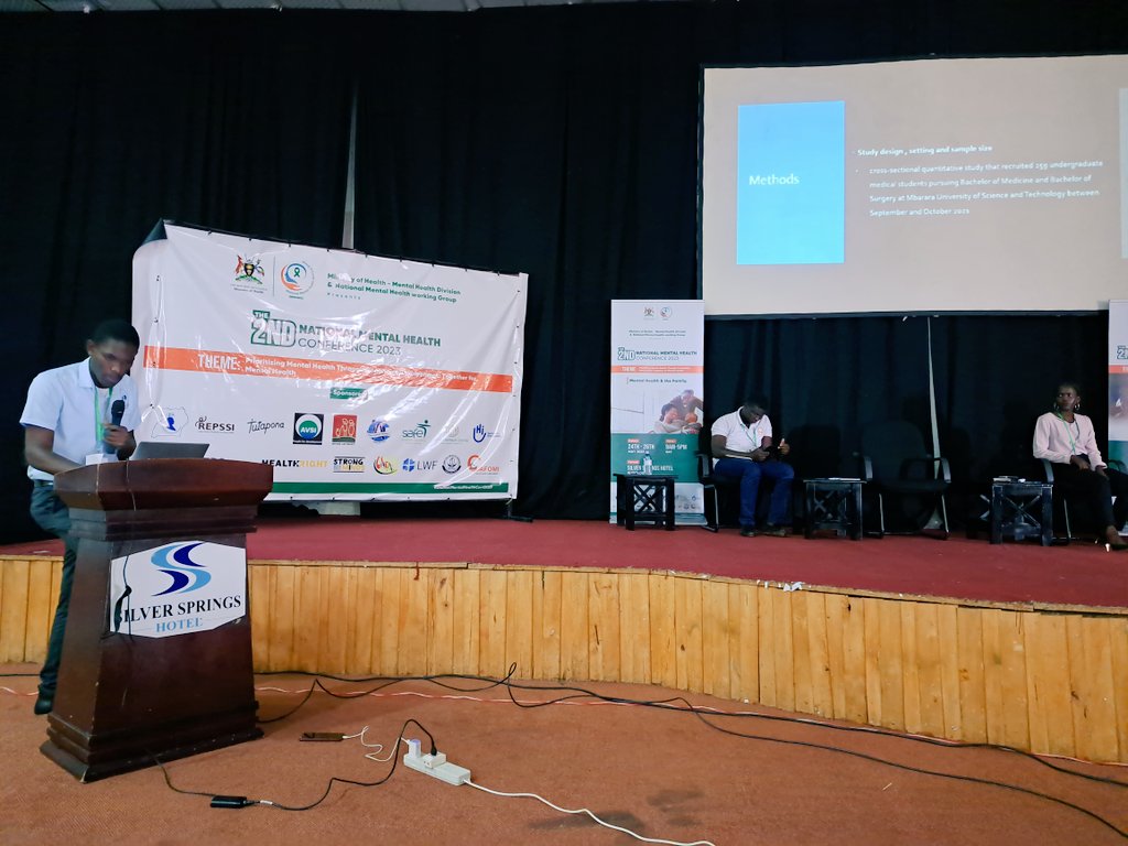 Founder of <a href="/WFYouthAfrica/">Way Forward Youth Africa</a>, <a href="/RBKihumuro/">kihumuro B.R</a>, presenting about attitudes of medical students towards mental health at a university in Uganda during the
#2ndNatMentalHealthConf2023