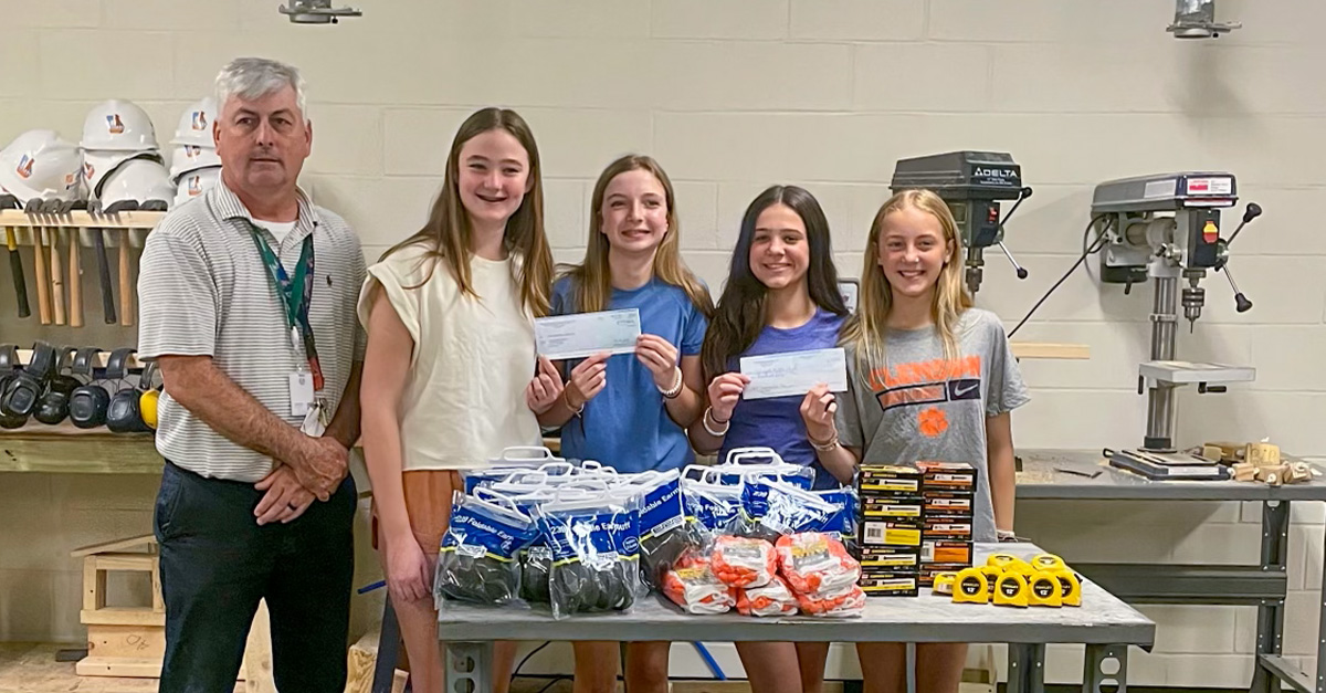 LeapleyCo's tweet photo. It's the last week of middle school for teacher Mr. Squiers and his students in the Crabapple Construction program. We love supporting programs like Crabapple Construction that inspire and educate the next generation of builders. #womeninconstruction https://t.co/gQYQHtG0oh