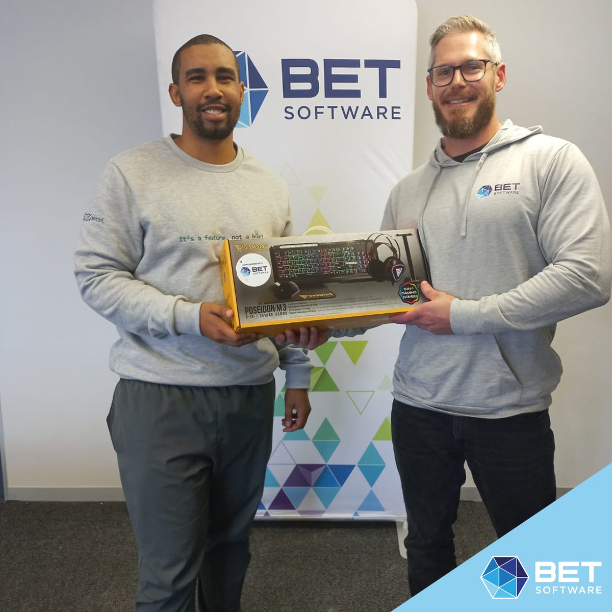 SoftwareBet's tweet photo. Drumroll, please! Congratulations to the lucky winners of our gaming combo giveaway at yesterday's @devconfza Cape Town event! You've hit the jackpot and scored an epic gaming experience. Game on! #BETSoftware #DevConf2023 https://t.co/22mz4EzXzT
