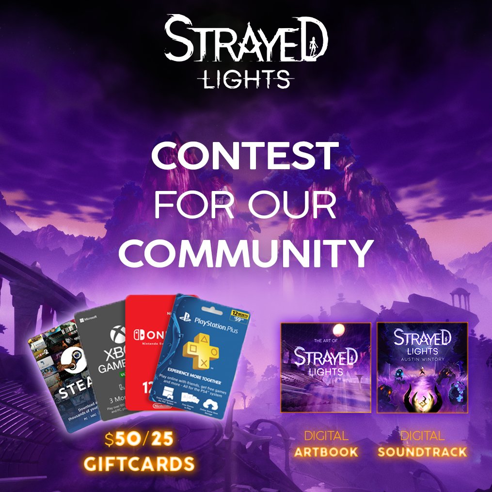 EmbersGames's tweet image. 🧡CONTEST FOR YOU💙  

Conditions of participation:
- Be subscribed to @strayedlights and @embersgames  - Liked and retweeted the post
- Comment on "I'm participating" and tag 2 friends

Prizes : 25$ &amp;amp; 50$ gift card + SL art book/soundtracks

End of the contest : June 16

GL😁