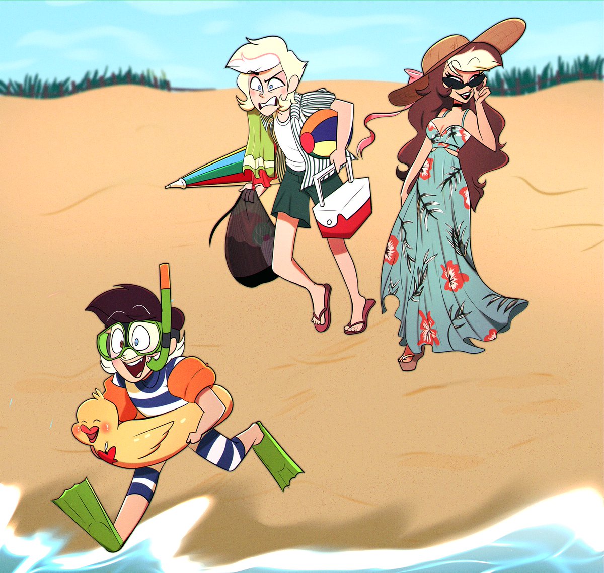 ✨@RavenouScorpian is the GOAT 🐐 and always has a way of bringing my ideas to life!✨

I’ve been meaning to get a comm of my #Charlastor / #RadioBelle kids in their human form so here they are! ☀️🏖️

#HazbinHotelOC