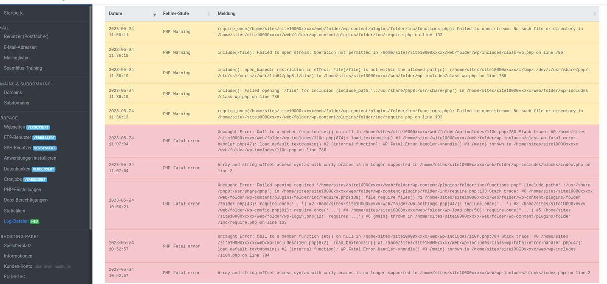 Ab sofort ist der Zugriff auf die Web- und Error-Logs direkt über die Verwaltungsoberfläche des #Webhosting-Paketes möglich.

Dort bekommt ihr unter anderem alle #PHP-Fehlermeldungen und Warnungen aufgeschlüsselt angezeigt.