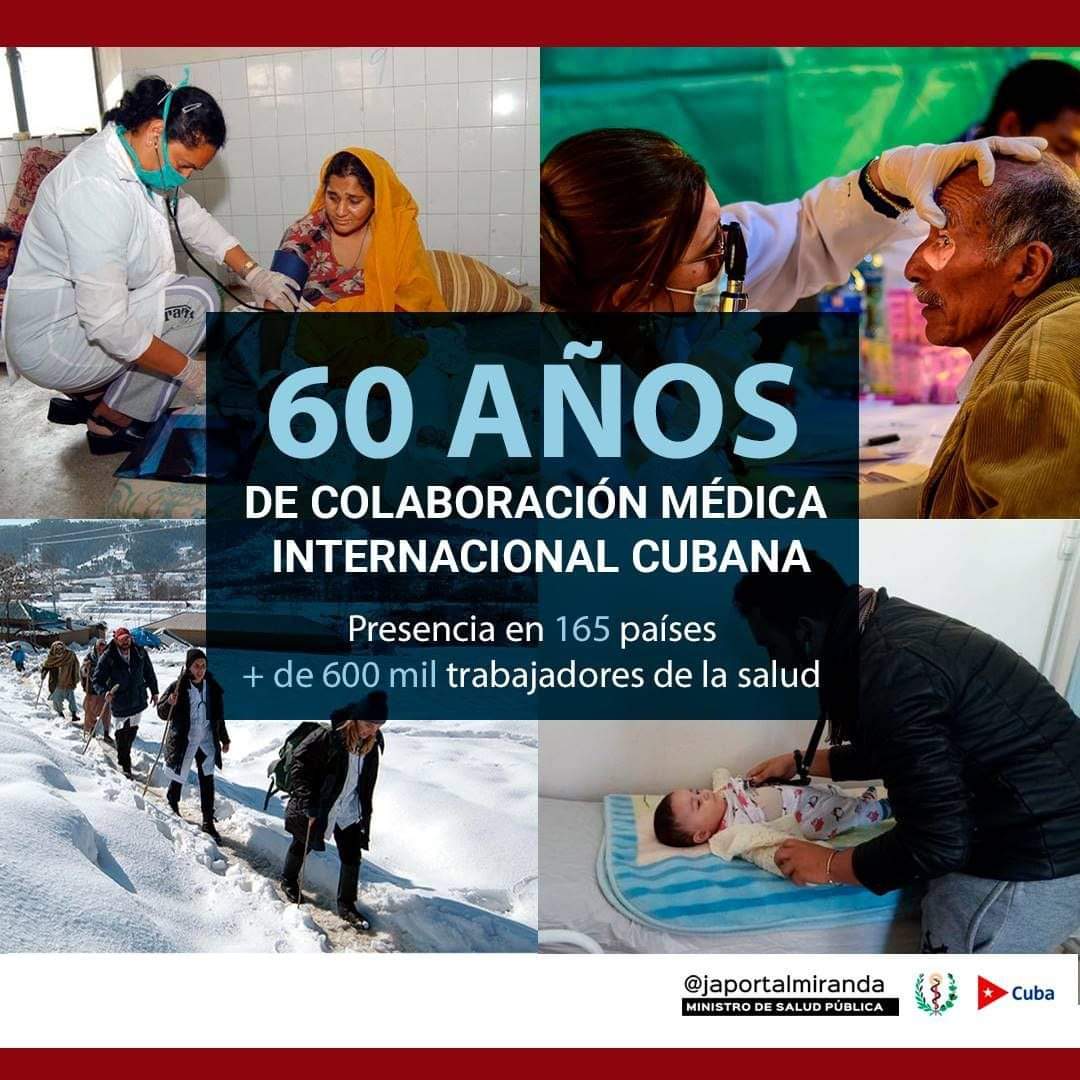 Felicidades 🥳a nuestros colaboradores de la #Salud🩺⚕️, quienes en estos 6⃣0⃣ años han llegado de manera incondicional y altruista a tantos lugares para hacer lo que mejor saben: proteger, ante cualquier circunstancia, la vida.

#SesentaAñosSalvandoVidas
#CubaPorLaVida 🇨🇺