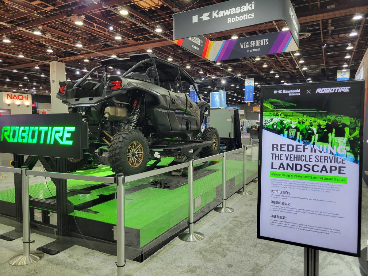 🤖🔧 Revving Up for Day 3 at the Automate Show! The RoboTire Team is Tirelessly Pumped! 🔧🤖 Come check us out at booth 4023 with Kawasaki!