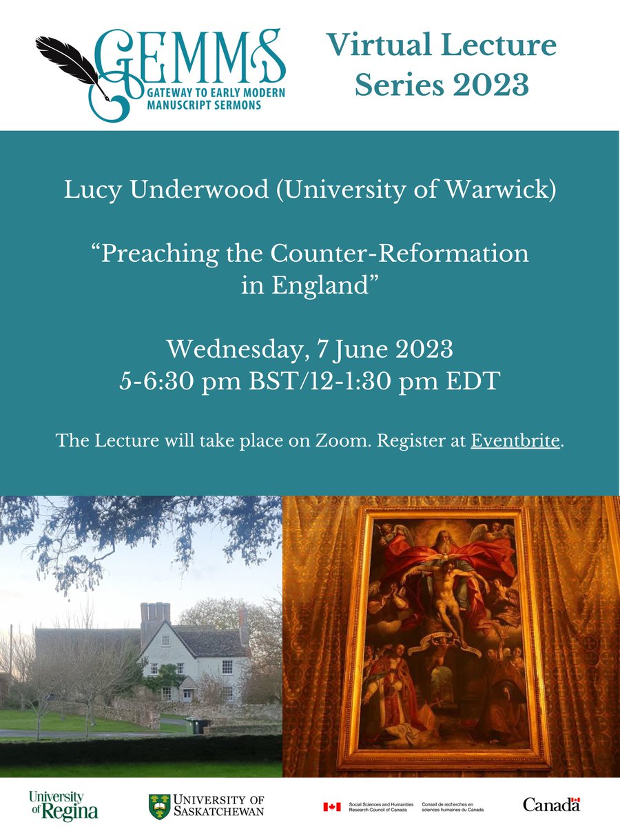 It is only two weeks until Lucy Underwood's virtual lecture “Preaching the Counter-Reformation in England” on June 7!

Register to attend live or to receive the link to the recording later.

eventbrite.ca/e/lucy-underwo…

We hope to see you there!

#recusantsbaby #CathHist #earlymodern