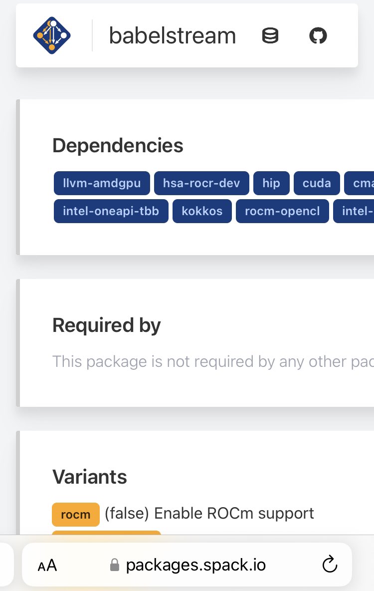 BabelStream is now in @spackpm!
This makes building the memory bandwidth benchmark in each programming model EASY. With so many models supported, this is a big productivity boost.
#ISC23
packages.spack.io/package.html?n…