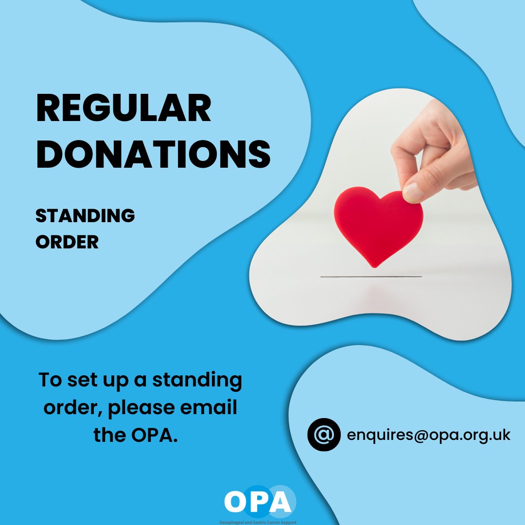 Regular Donations/Standing orders 🫶 

#opa #cancer #charity #OesophagealCancer #GastricCancer #support #help #advice #awareness #AcidReflux #GORD #donate #OesophagealCancerAwareness #GastricCancerAwareness #AcidRefluxAwareness