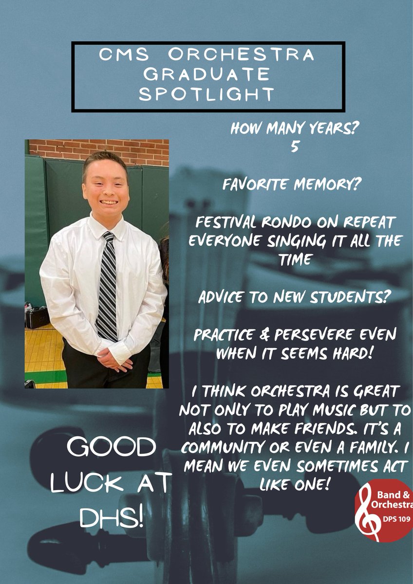 Our next 8th grader came into our program in 7th &amp; has lead with confidence along with humor! You will be missed from our CMS orchestra family, but will do AMAZING in life! Oh the places you will go! You are valued, loved, &amp; appreciated! 
<a href="/DPS109/">Deerfield Dist. 109</a> <a href="/109Caruso/">Caruso Middle School</a> #cmstrings109
