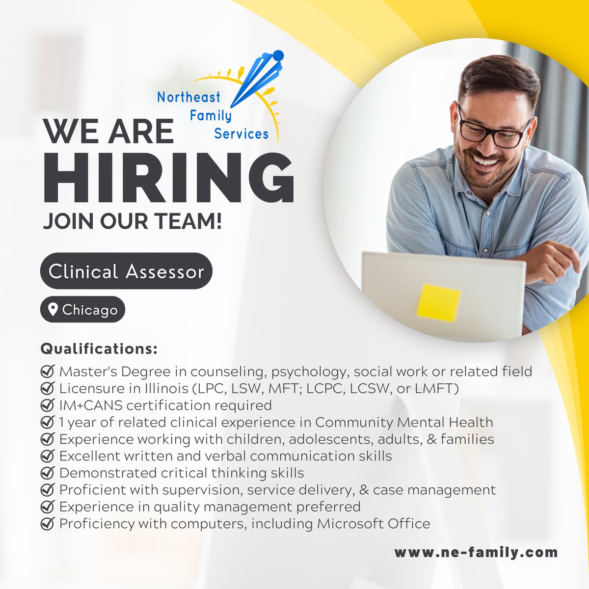 NFS is #hiring a Clinical Assessor in #Chicago. Apply: lnkd.in/ee8aGJze

#NortheastFamilyServices #NFSWhereQualityMatters #JoinOurTeam

#ChicagoJobs #HiringChicago #Illinois #IllinoisJobs #HiringIllinois #IL #ILJobs #HiringIL