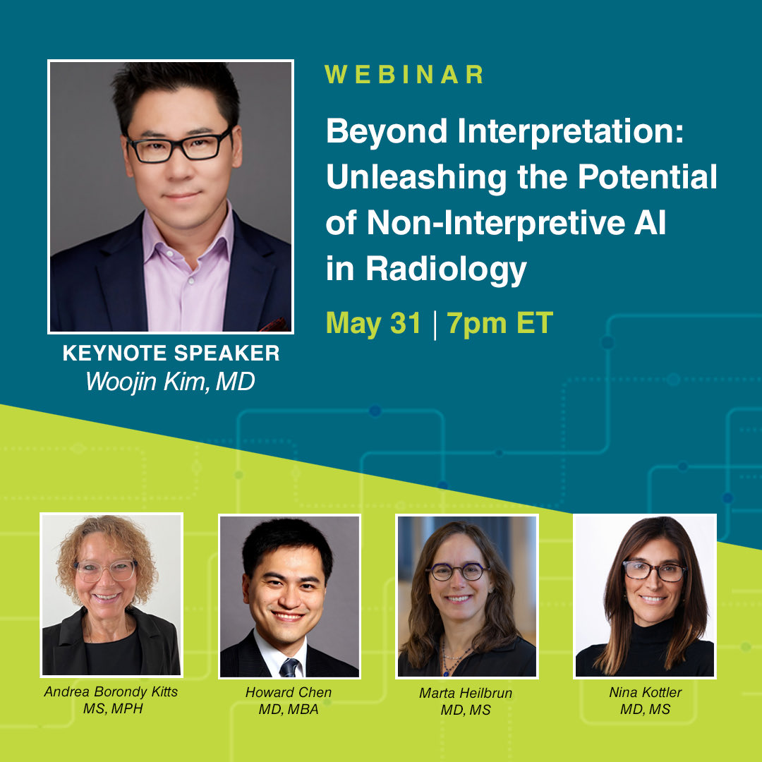 I hope you’ll join us for the ACR webinar on non-interpretive #ImagingAI 🤯

I'm kicking off the hour and then handing off to our All-Star panel 🤩

 Registration is open and free: bit.ly/44adzSF @RadiologyACR @RadKottler