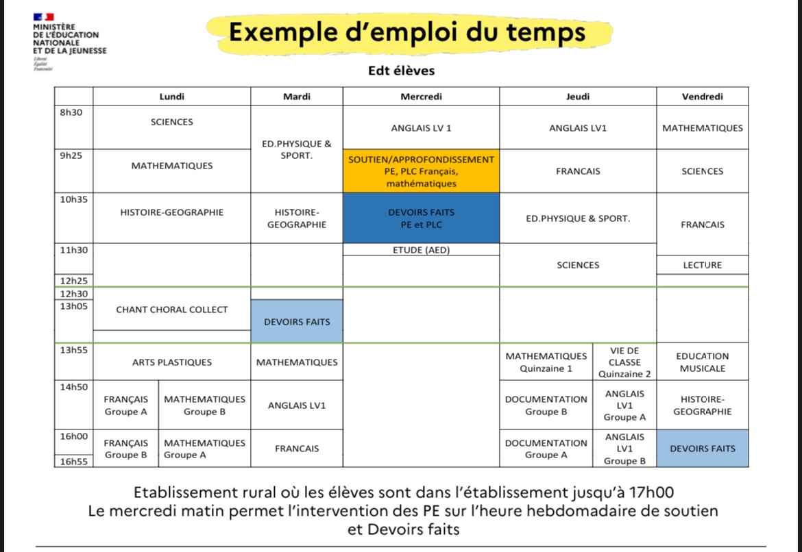 Ithyphallique's tweet photo. 😏

Dans la présentation faite aux recteurs par le ministère sur la « nouvelle 6e », il est conseillé de « positionner les heures de soutien à un moment libre [pour les professeurs des écoles] ». 
Même chose pour « Devoirs faits 6e ».

Grosses contraintes à venir pour les EDT ! https://t.co/WZKV5yMLzK
