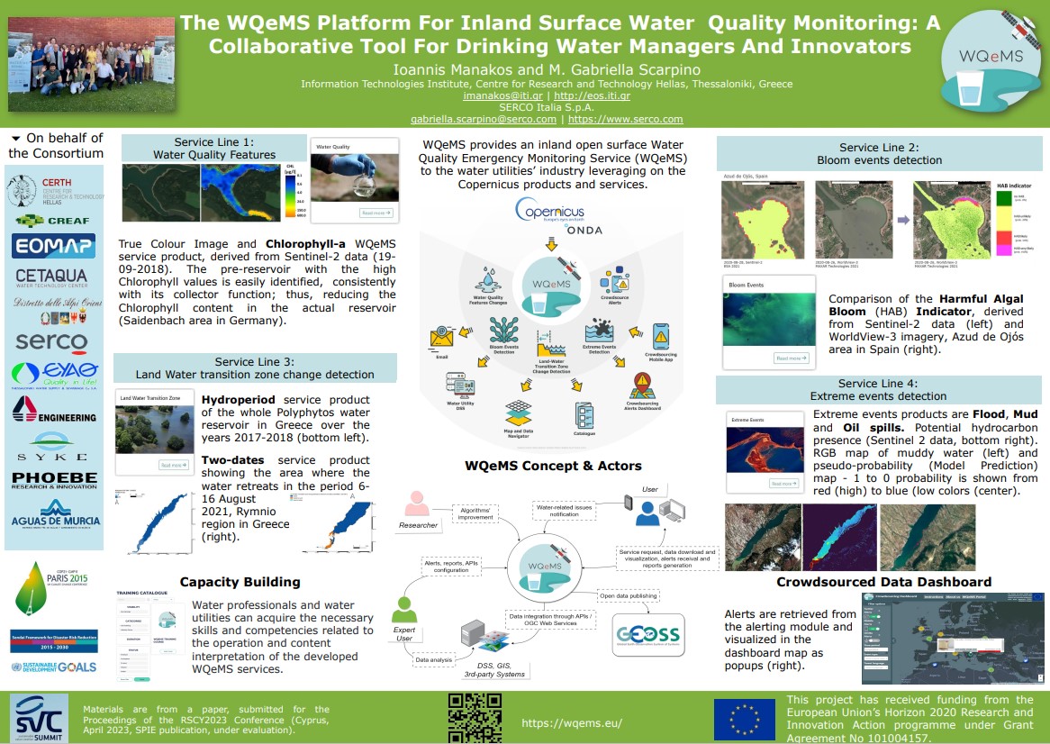 📢 #WQeMS in SVC Summit 2023 and NextLand event - Lisbon | May 25, 2023.

Do not miss the Poster Presentation. 
✅“The WQeMS Platform For Inland Surface Water Quality Monitoring: A Collaborative Tool For Drinking Water Managers And Innovators”  

wqems.eu