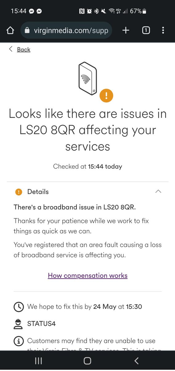 SBates_88's tweet photo. @virginmedia Just called that number and it says there aren't any issues with the broadband service. Yet there clearly still are. When is this going to be resolved? It's been almost 4.5 hours now! https://t.co/whlv7Z09GD