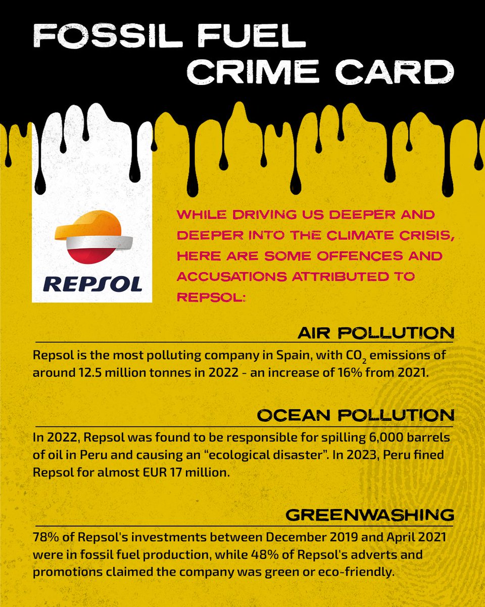 @eni @Shell @TotalEnergies @Repsol @Equinor Fossil fuel companies must immediately:
➡️ Stop new fossil fuel projects and phase out all fossil fuels.
➡️Admit and apologise for their crimes.
➡️Repair and pay for the damage they have caused.

It’s time to #EndFossilCrimes. JOIN US >>> act.gp/endfossilcrimes
2/2