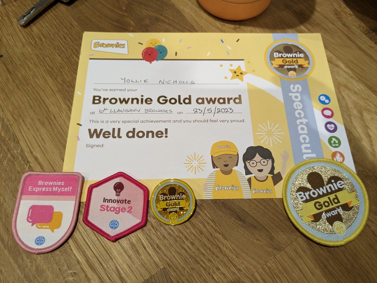 Gold award at Brownies for Yol (and L) last night. Amazing work girls 🎉 
Good luck Guides, they're coming for you 😂 <a href="/CoedGlas2024/">Coed Glas Year 6</a> <a href="/cardiffguiding/">Girlguiding Cardiff and East Glamorgan</a> <a href="/angelo_arianna/">Arianna D'Angelo,MD (she/her)</a> <a href="/CoedGlas/">Coed Glas Primary</a>