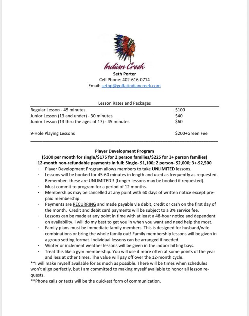 CoachSethPorter's tweet photo. I’m ecstatic to be offering lessons as the new Director of Instruction at Indian Creek! Please don’t hesitate to contact me with any questions! 

#letsallgetbetter https://t.co/1VppVjVdIc