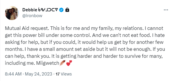 BSwirlsi's tweet photo. I hope she's not mad for me doing this. She is too humble and proud to take it further than her own followers, but having just dug myself out of financial hole, I want to Help. I too am disabled, but I'm going to send $5 to help. Maybe someone else could, also? #HelpingOneAnother https://t.co/uTOn0dlvYL