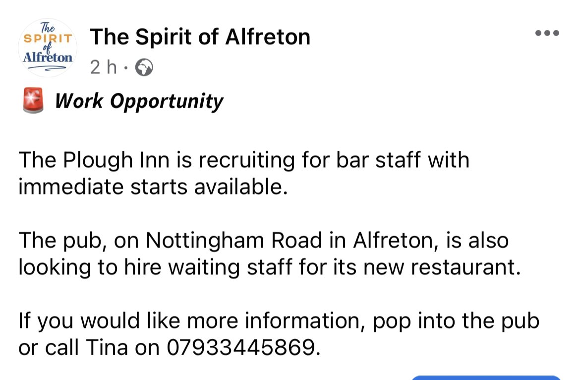 Are you looking for work? 

#Alfretonjobs #Derbyshirejobs