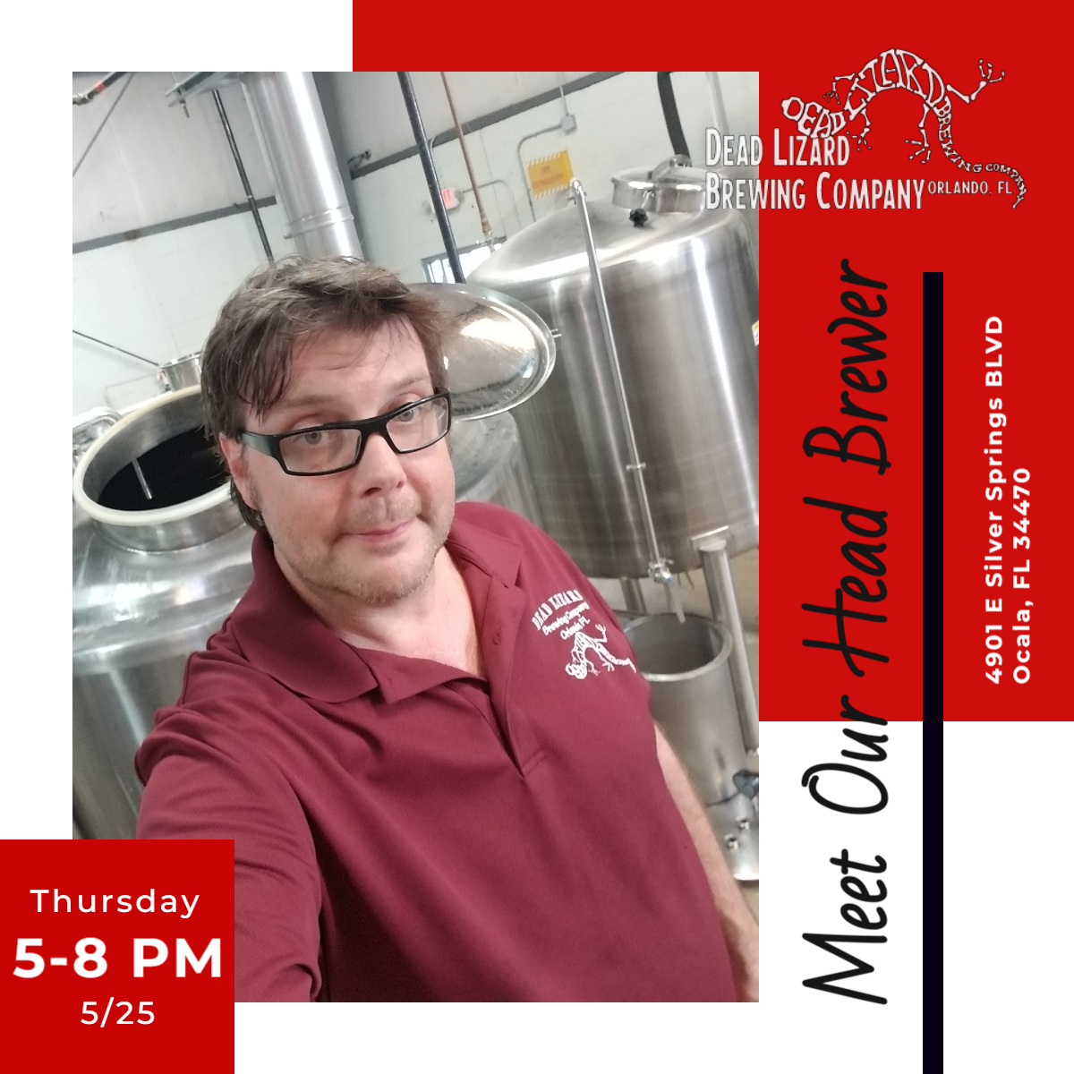 Join us Tomorrow! We'll be at Sandy's Shack in Ocala from 5-8PM!

You can also find us at Pammie's Sammies, Grassroots Natural Market, & Rising Tide Tap & Table. deadlizardbrewing.com/locator

 #deadlizardbrew #craftbeerlife #localbeer #beertasting