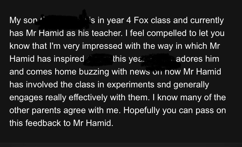 mhamidp1997's tweet photo. Just some feedback that came to the Head from a parent! I was just left speechless, by the love and care from the parents that has been coming in recently! https://t.co/UqHAiRIoIB