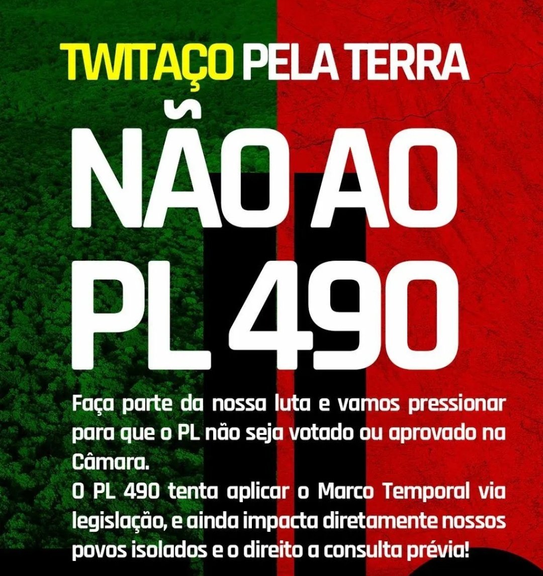 Não adianta um executivo q pleiteia fazer valer o direito originário do nosso povo, com um legislativo retrógrado que tenta a manutenção do nosso fim tirando o direito de demarcação das terras indígenas. Ajudem a subir as hashtags!

#PL490não
#MarcoTemporalNao
#genocídiolegislado