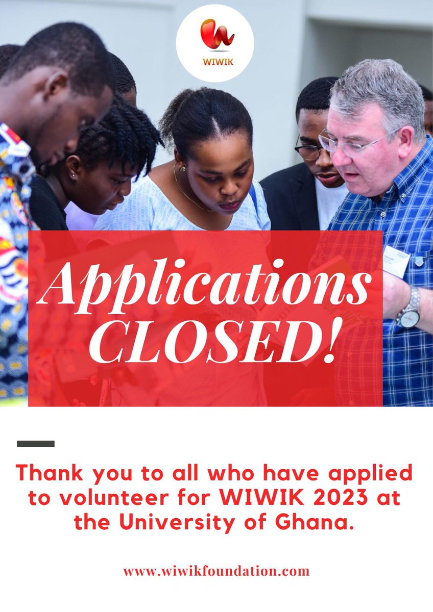Applications for #WIWIK2023 Volunteers duly closed. A big thank you to all who applied.
All shortlisted applicants would be contacted in due time.

Keep following us for more updates.
#HumanCapitalDevelopment
#SomewhereInJuly