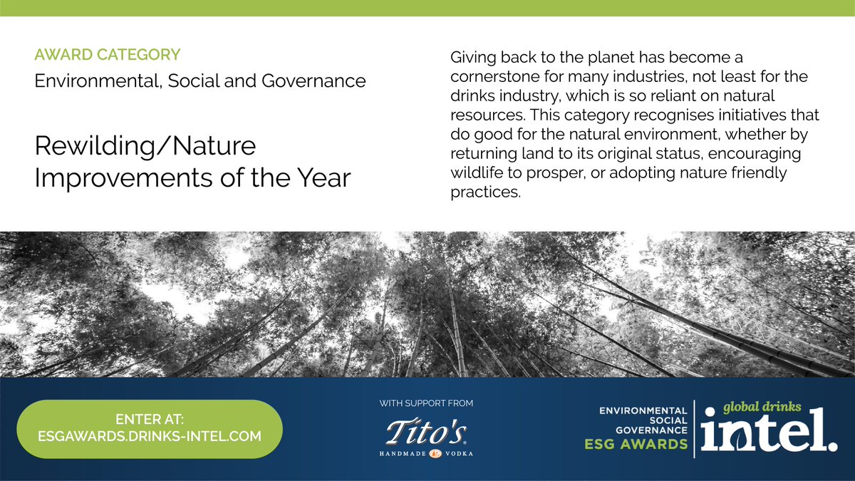 The GDI ESG Awards entries close on 28 July 2023.  We would love to hear about your rewilding initiatives so please ENTER NOW supported by <a href="/TitosVodka/">TitosVodka</a> 
Click here: 
esgawards.drinks-intel.com/enter/
#rewilding #nature #environment #planetfriendly