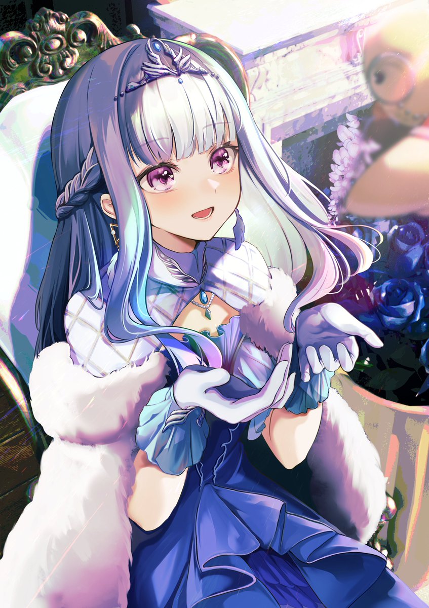 lize helesta 1girl dress blue dress gloves solo long hair tiara  illustration images