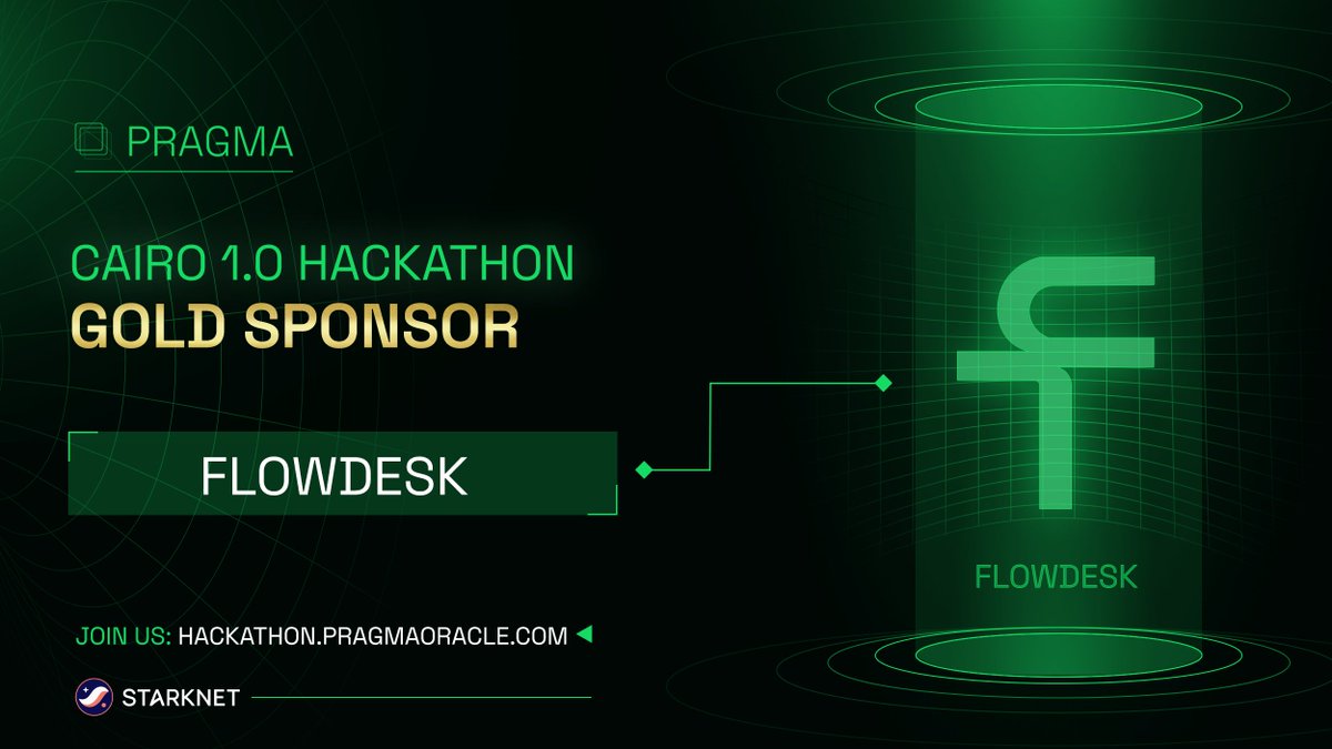 🚀 We're thrilled to announce @flowdesk_co as the Gold Sponsor for the #Pragma Cairo 1.0 Hackathon! 💰They're offering a $10k bounty prize! Don't miss out👇 ▶️ Register now: taikai.network/pragma-oracle/…