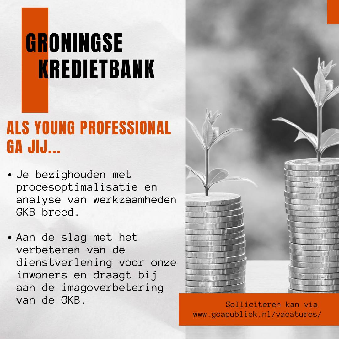 Als onderdeel van de Gemeente Groningen, is de directie Inkomensdienstverlenging verantwoordelijk voor het uitvoeren van de Participatiewet en de Wet gemeentelijke schuldhulpverlening. Voor de GKB zoeken wij een Young Professional. 

 Lees de volledige vacature op onze website.