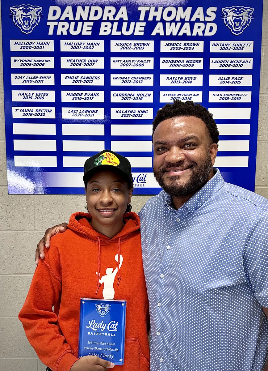Congratulations to Lady Cat Chloe Clardy on being selected by her teammates as this year’s Dandra Thomas/True Blue Award. This award is in honor of former Lady Cat Dandra Thomas. Thank you to the Thomas Family for continuing Dandra’s legacy through this award! 🚾🏀