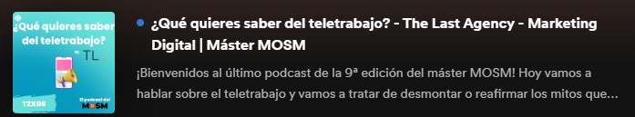 MasterMOSM's tweet image. ¡Nuevo episodio del #podcast del Máster MOSM en Spotify! Hablemos del teletrabajo 😝
