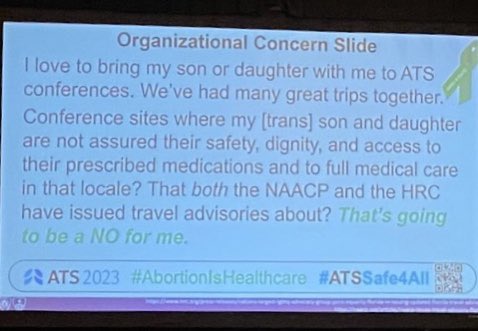 This should be printed, framed & hung in offices of medical society leaders: “Conference sites where trans members are not assured their safety, dignity, access to their prescribed medications & full medical care? A NO FOR US” #aNoForUs #ATS2023 #ATSSafe4All #ListenToJack
