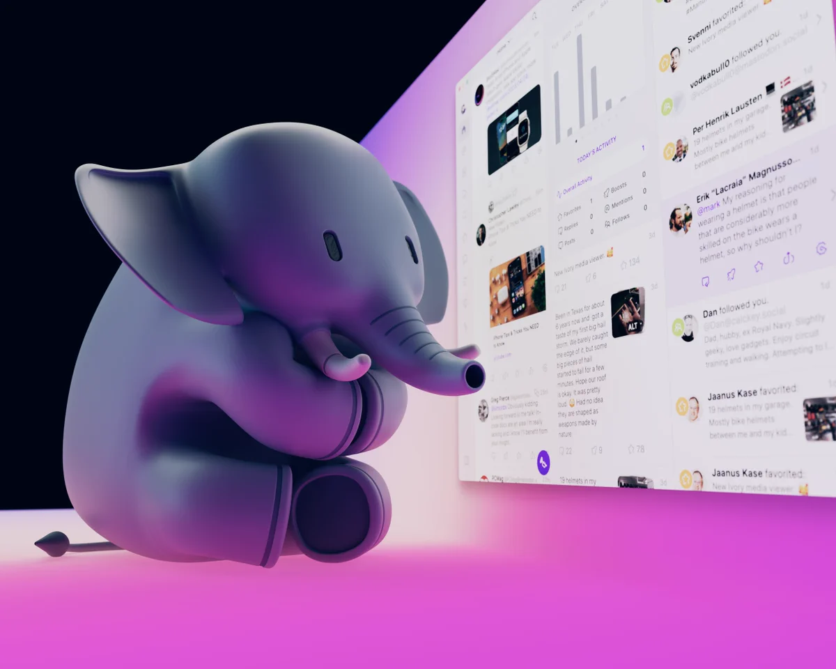 Ivory looking at his Mastodon feed and enjoying not being on this hellsite.