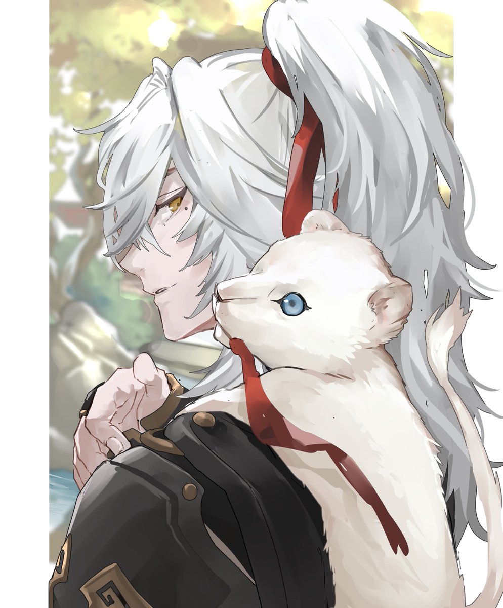 scroll 1boy white hair male focus red pants yellow eyes sitting  illustration images