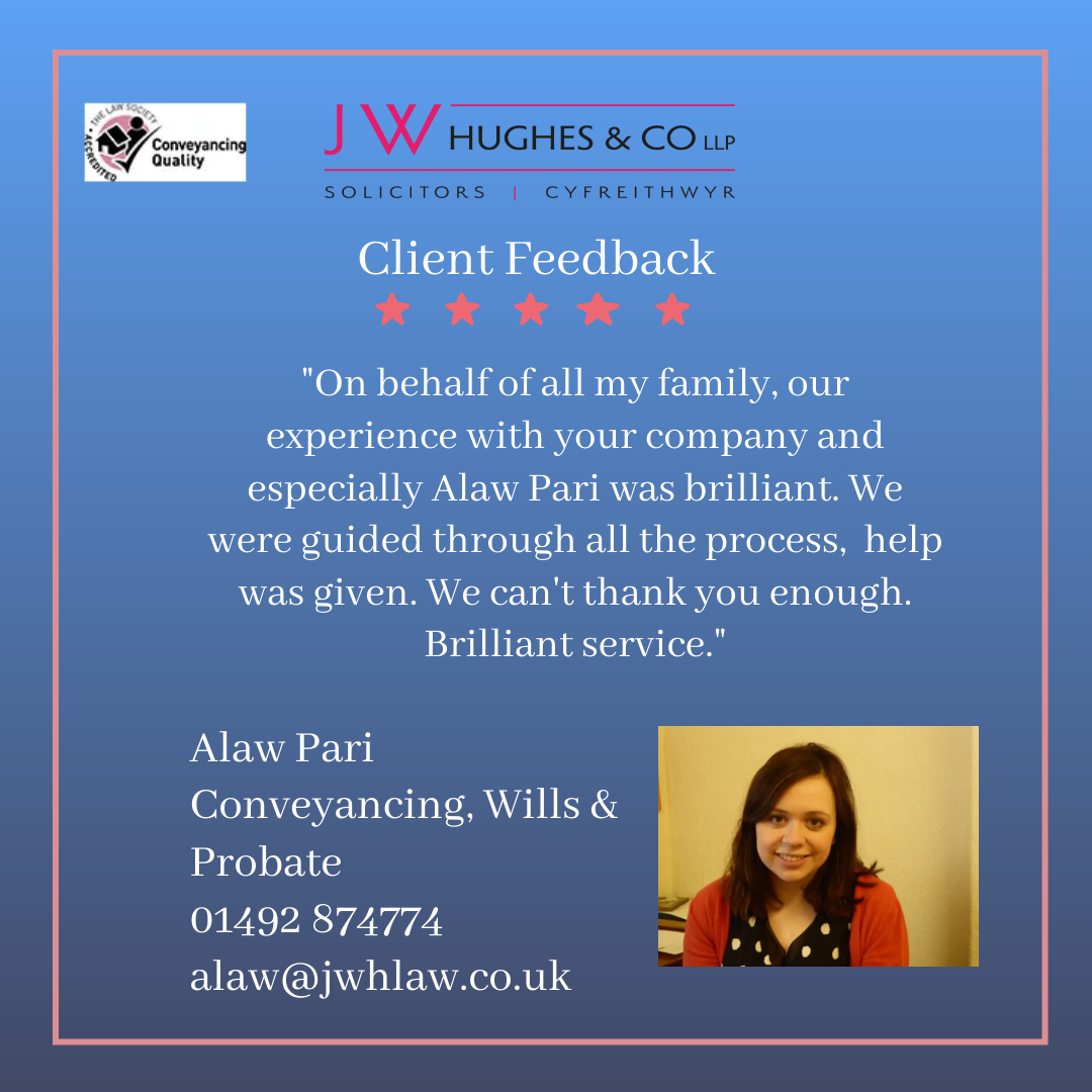 jwhugheslaw's tweet photo. Well done Alaw Pari on some more great feedback from a happy client. Alaw specializes in #conveyancing, #wills and #probate and she speaks #Welsh too. Contact her on 01492 874774 #lawyers #wales #northwales #llandudno #conwy #welshspeaking https://t.co/onCEL2noJT